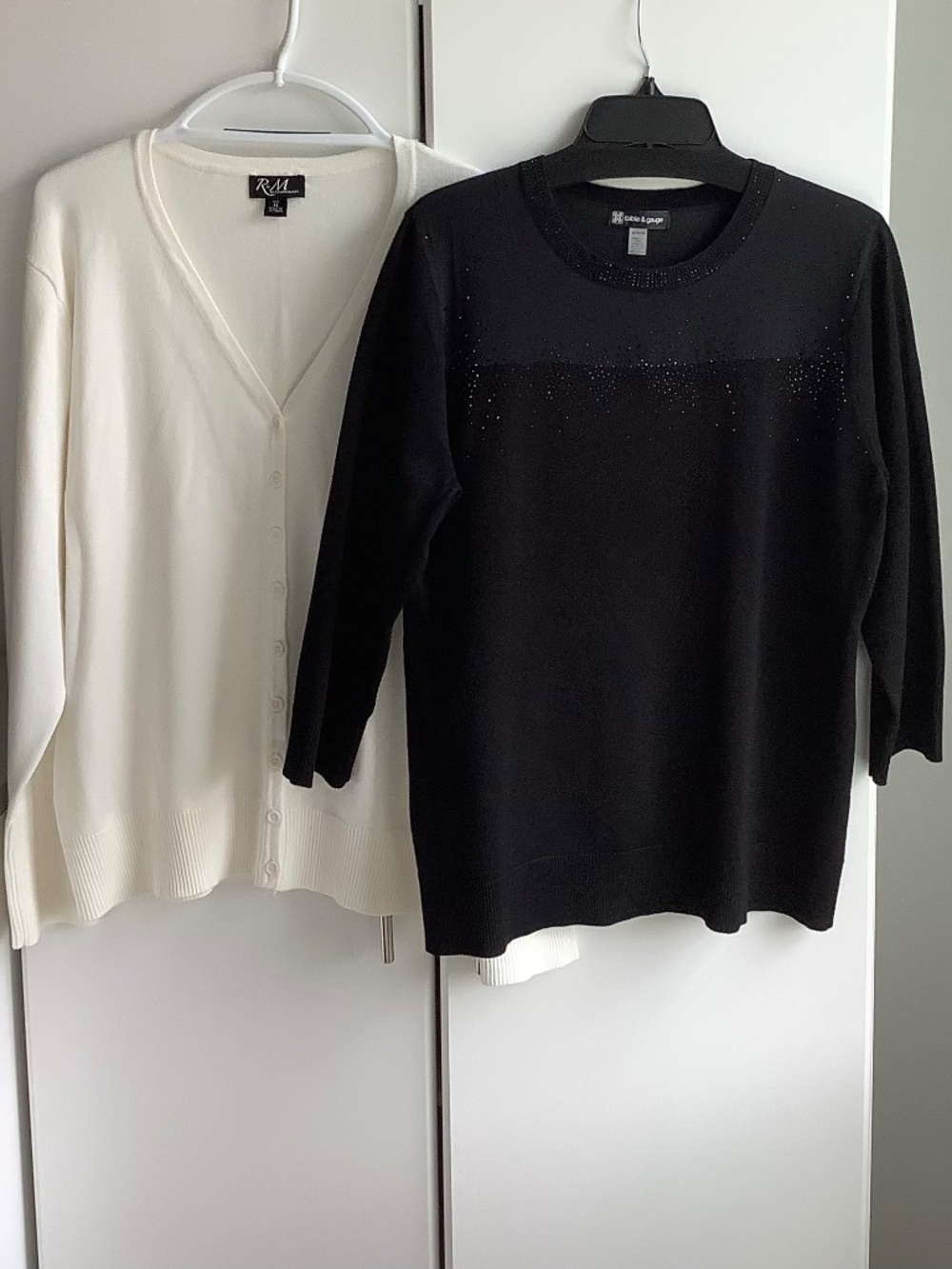 Two women's cardigans: cream and black, size XL